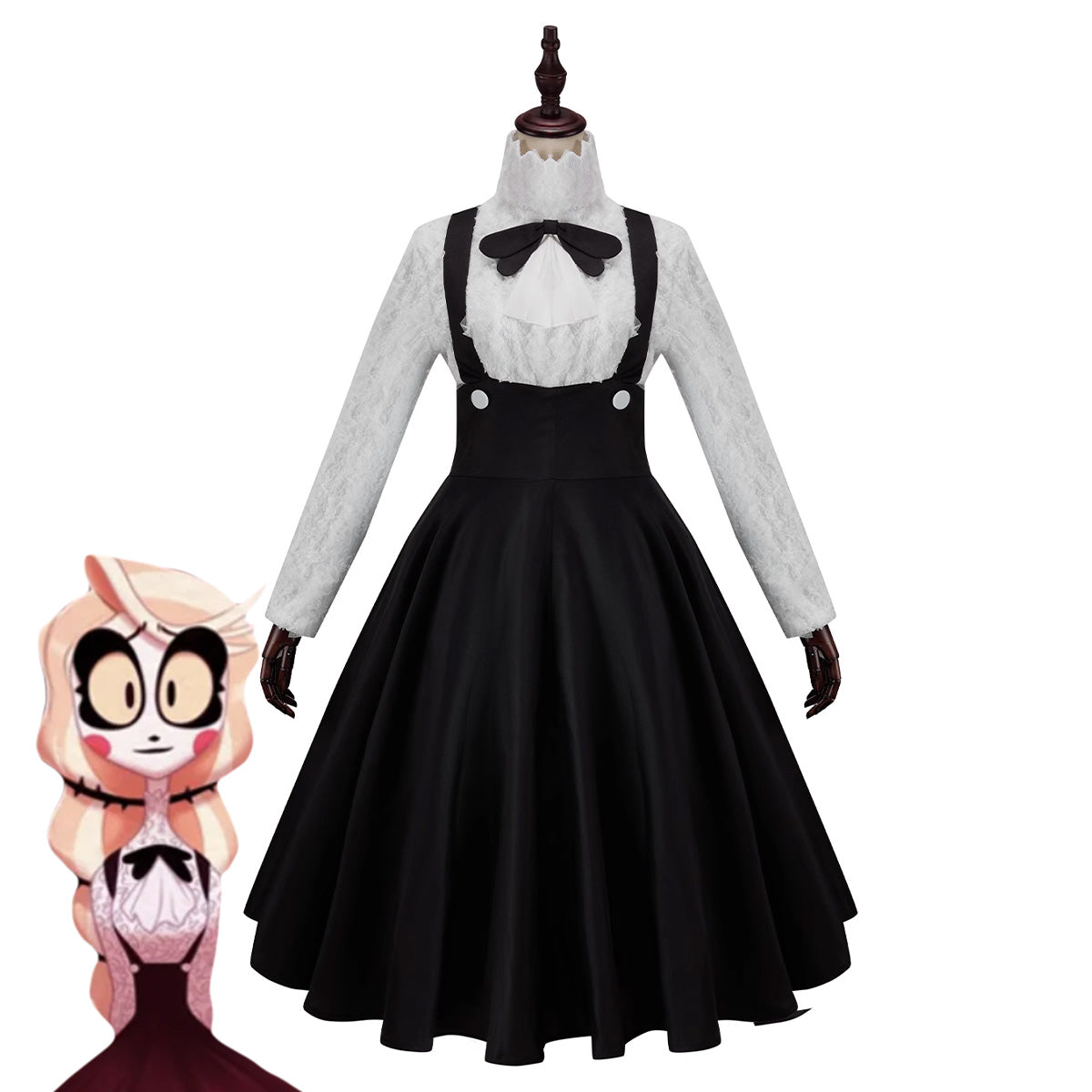 slim fit dress slacks Hazbin Hotel Charlie Kid Childhood Black Gallus Dress Cosplay Costume Female / 3XL