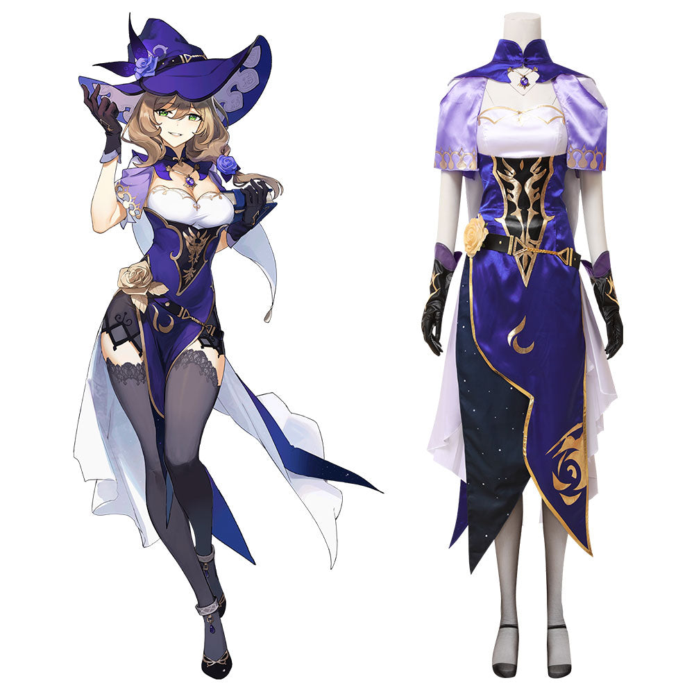 open lace back dress Genshin Impact Lisa Witch Halloween Purple Sexy Dress Customize Size Available Cosplay Costume Male / 3XL