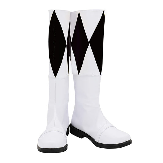 Mighty Morphin Power Rangers Black Ranger Black White Shoes Cosplay Boots