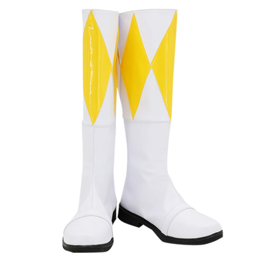 Mighty Morphin Power Rangers Yellow Ranger Yellow White Shoes Cosplay Boots