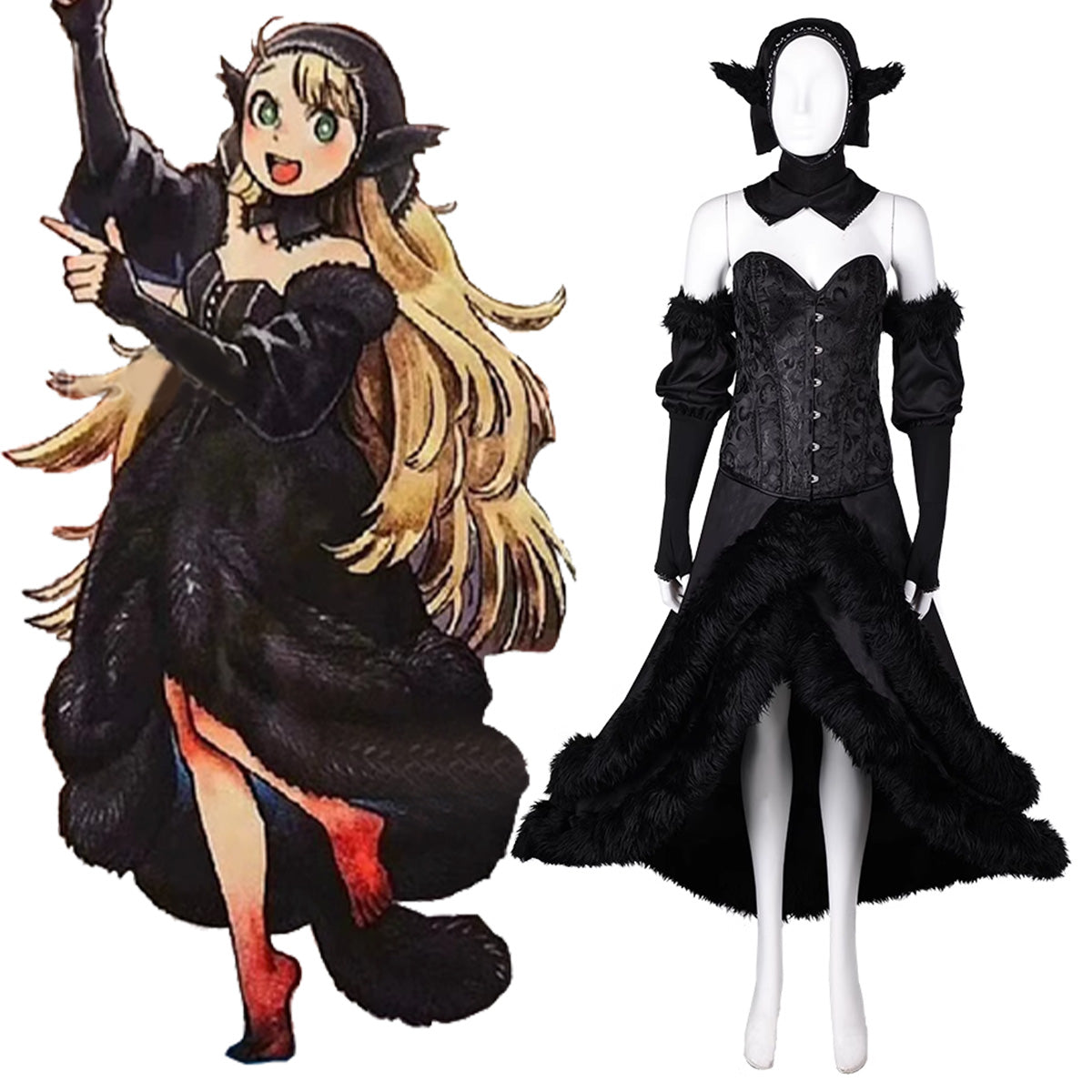 Delicious in Dungeon Marcille Labyrinth Master Black Dress Cosplay Cos   Gcosplay