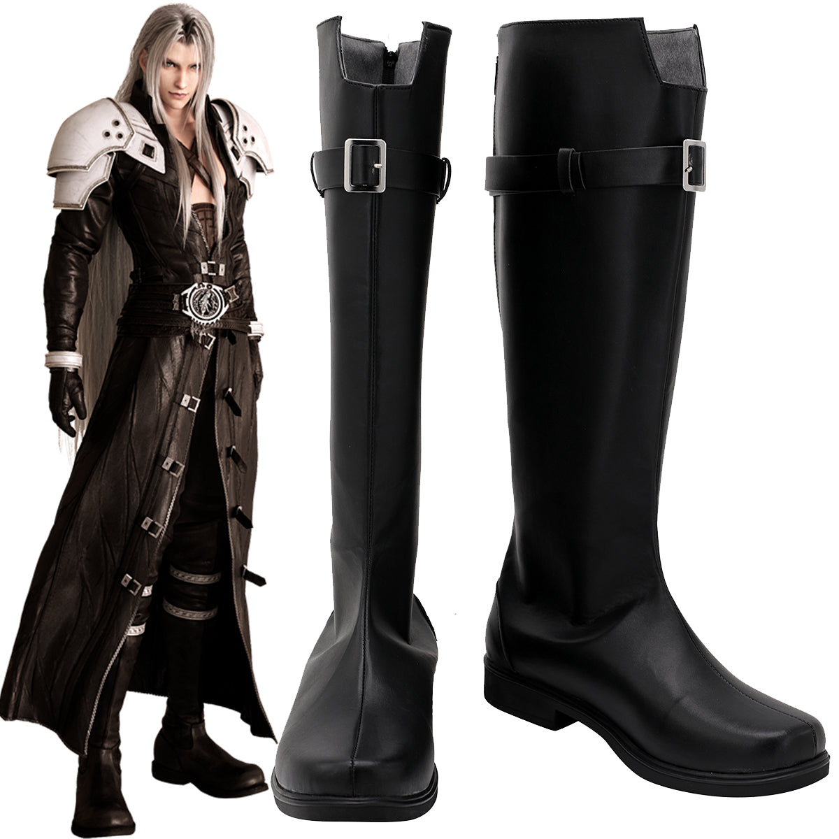 Fanfy！ Final Fantasy VII Remake FF7 Sephiroth Black Shoes Cosplay Boots