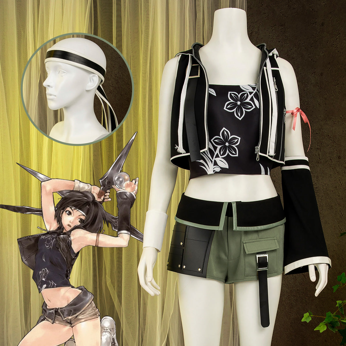 Tenue Cosplay FF7 VII T-shirt Rayé Short Été Homme - Costume Plage Halloween Carnaval