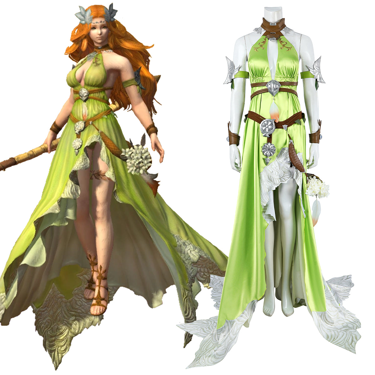 Final Fantasy XIV FF14 Nophica Cosplay Costume, Lightgreen / S