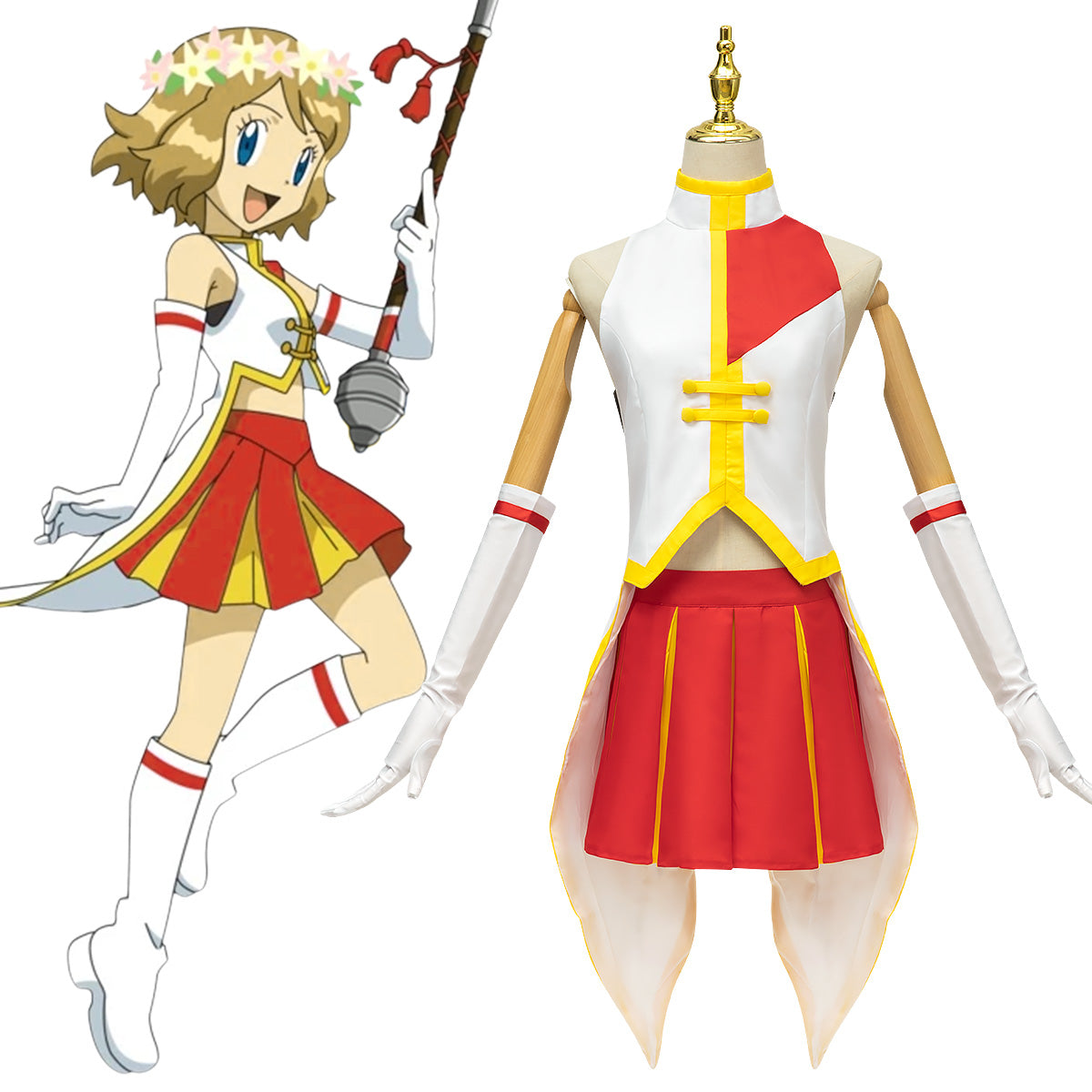 Pokemon XY Go! Pikachu! Heroine Serena I Edition Cosplay Costume Female / XL Pokemon XY Go! Pikachu! Heroine Serena I Edition Cosplay Costume Female / XL