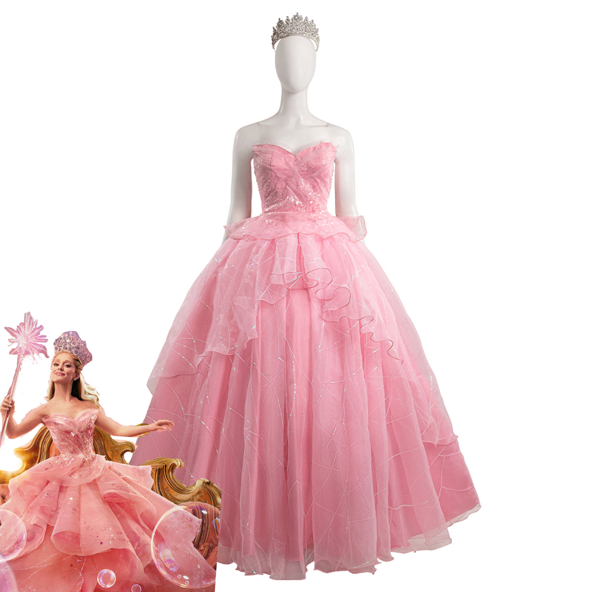 Wicked (2024) Glinda Pink Dress Cosplay Costume Female / XS Wicked (2024) Glinda Pink Dress Cosplay Costume Female / XS