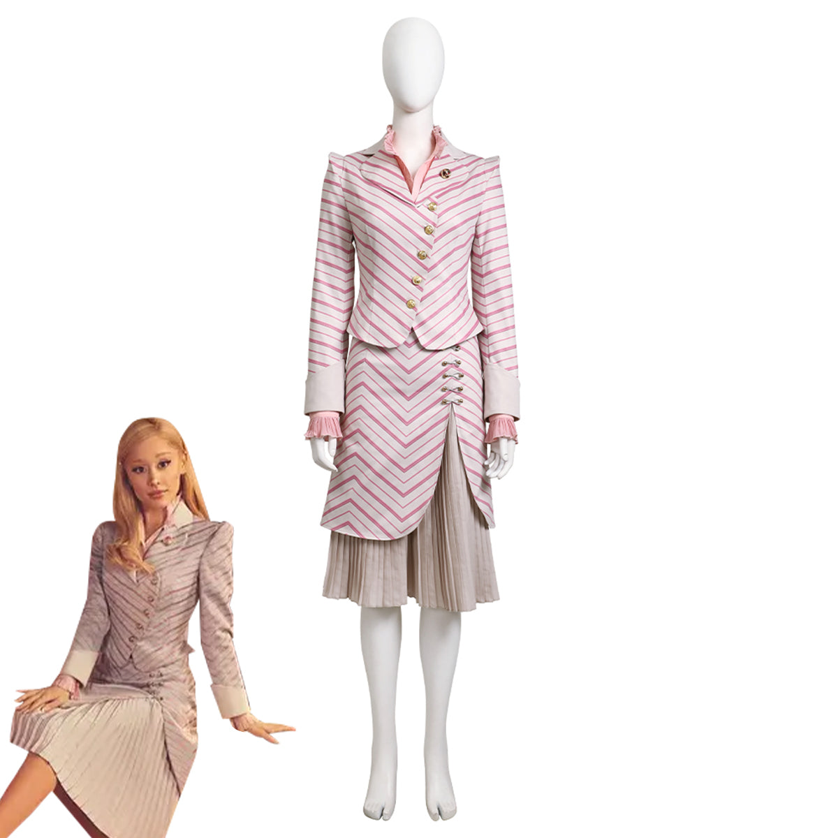 glinda wicked dress Wicked (2024) Glinda Pinstripe Suit Cosplay Costume – Gcosplay