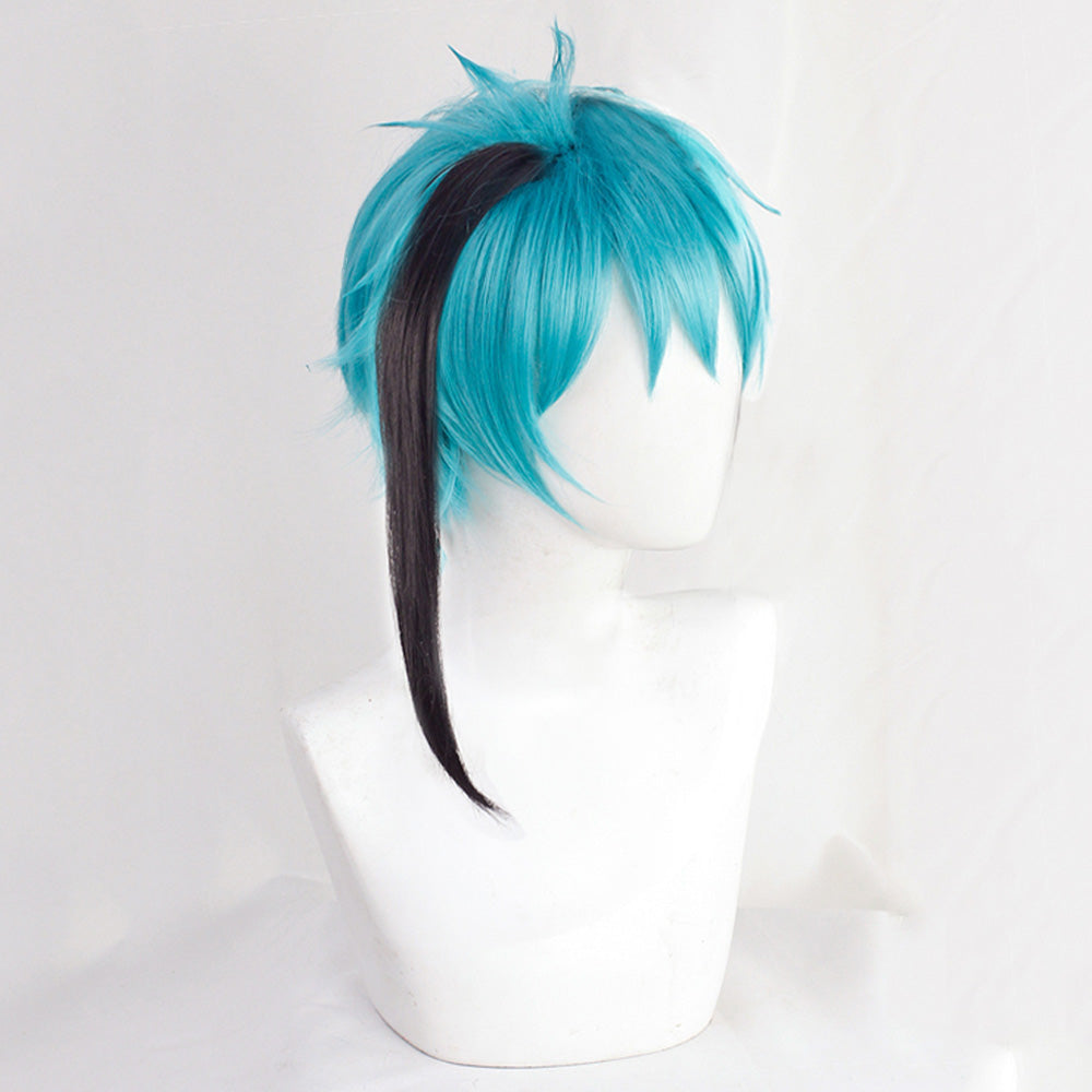 Disney Twisted Wonderland Floyd Leech Bleu Noir Cosplay Perruque