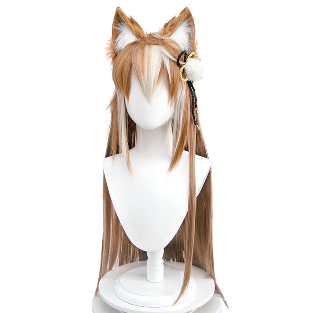 Genshin Impact Ms Hina Gorou Female Golden White Cosplay Wig - Wig + Ears