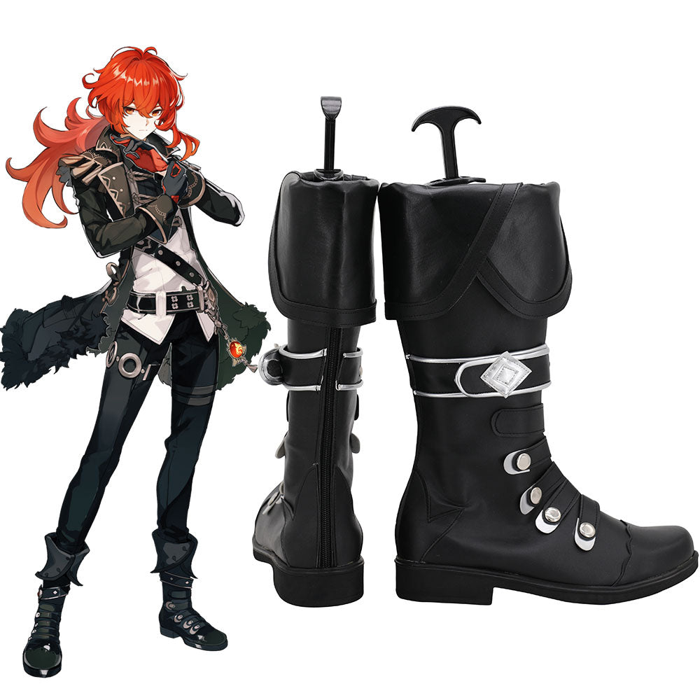 Genshin Impact Diluc Black Shoes Cosplay Boots