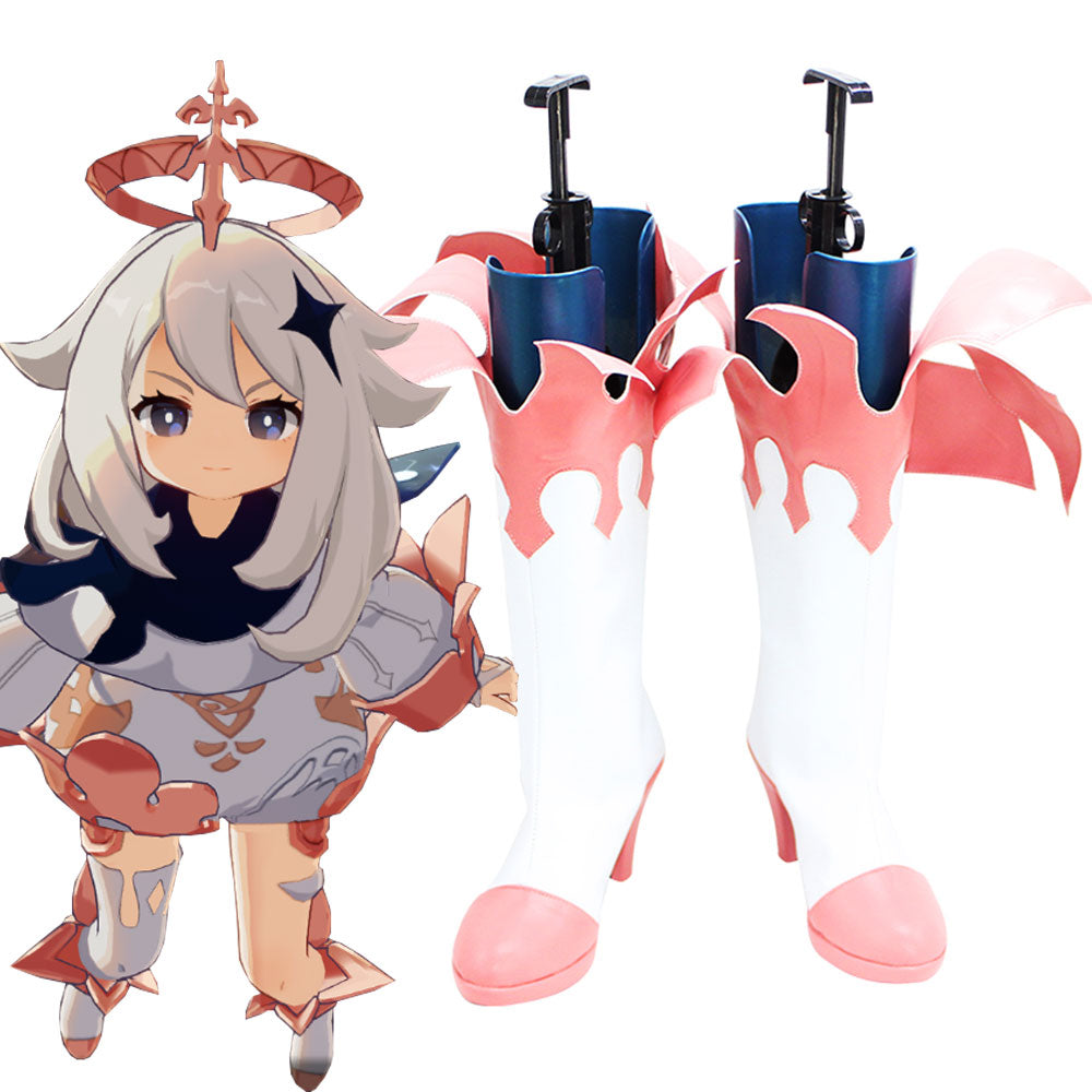Genshin Impact Paimon Weiß Rosa Schuhe Cosplay Stiefel