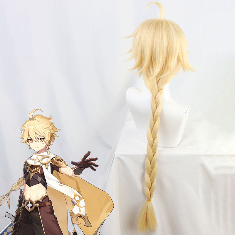 Genshin Impact Traveler Hombre Aether Golden Cosplay Peluca