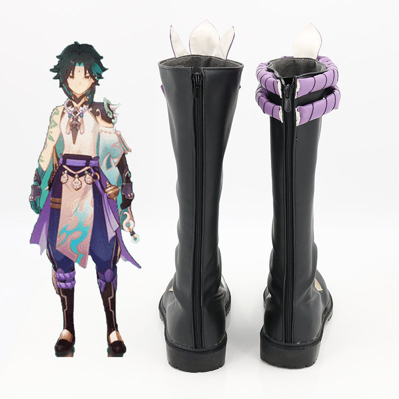 Genshin Impact Xiao zapatos negros botas de cosplay