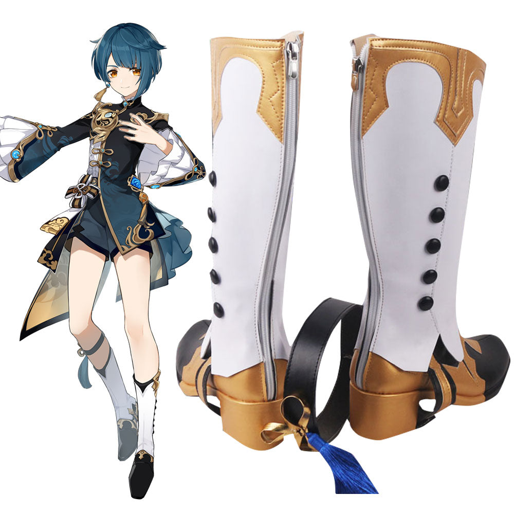 Genshin Impact Xingqiu Blanco Negro Zapatos Cosplay Botas