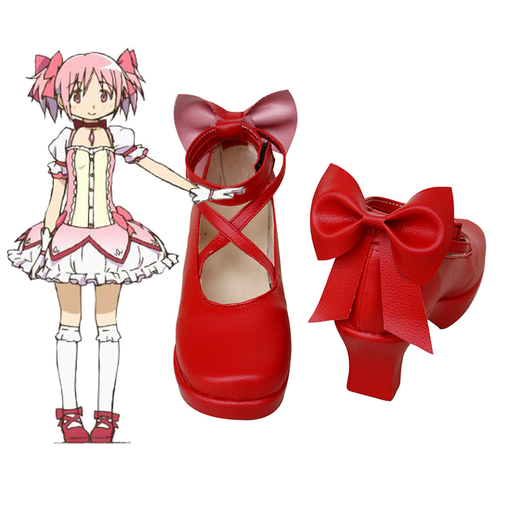 Puella Magi Madoka Magica Kaname Madoka rojo Cosplay zapatos