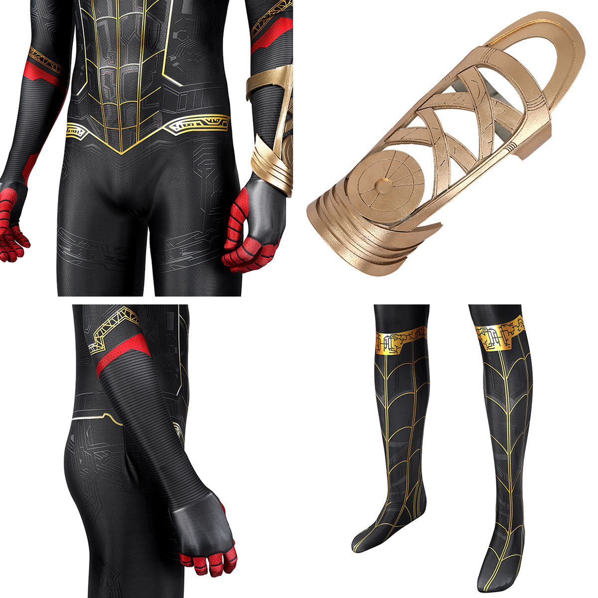 Marvel Spider-Man 3 No Way Home Spider Man 3 Peter Parker Black and Gold Suit Jumpsuit Zentai Halloween Cosplay Costume