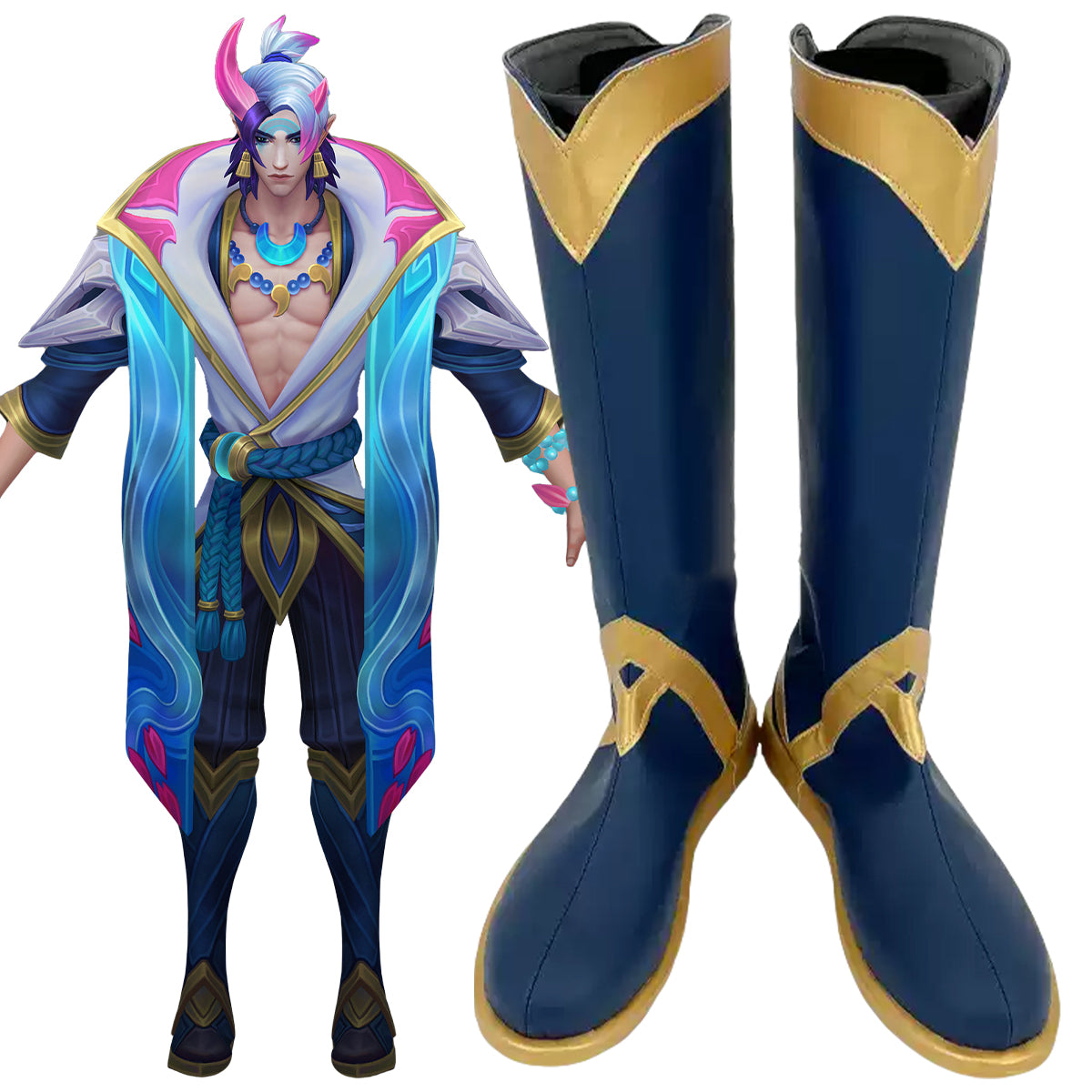 League of Legends LOL Spirit Blosssom Aphelios Blue Shoes Cosplay Boots