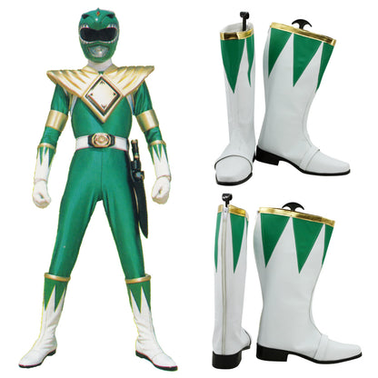Mighty Morphin Power Rangers Green Ranger Green White Shoes Cosplay Boots