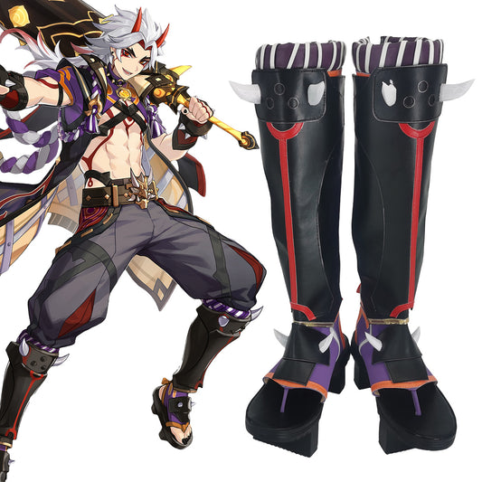 Genshin Impact Arataki Itto Black Shoes Cosplay Boots