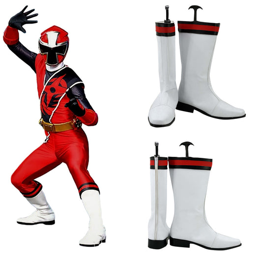 Power Rangers Ninja Steel Ninja Steel Red White Shoes Cosplay Boots