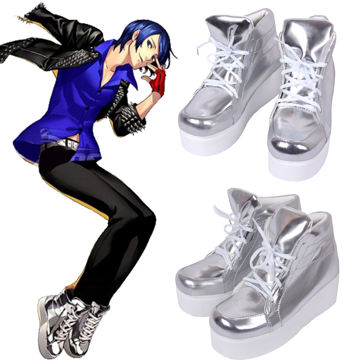 Persona 5: Dancing Star Night Yusuke Kitagawa Silver Cosplay Shoes