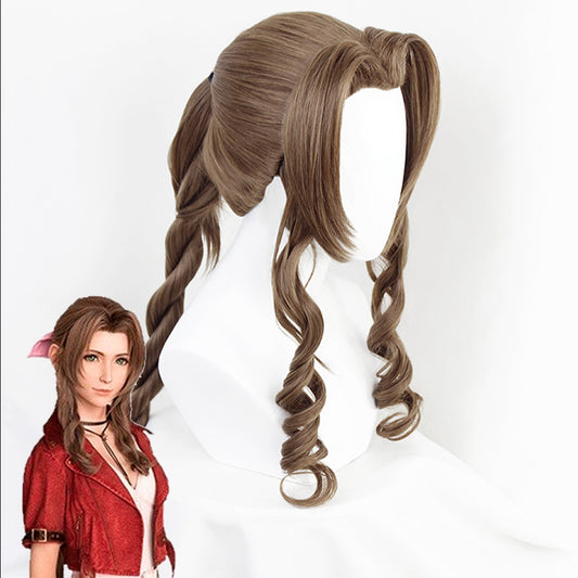 Final Fantasy VII remake FF7 Aerith Gainsborough Aeris Brown Cosplay Wig
