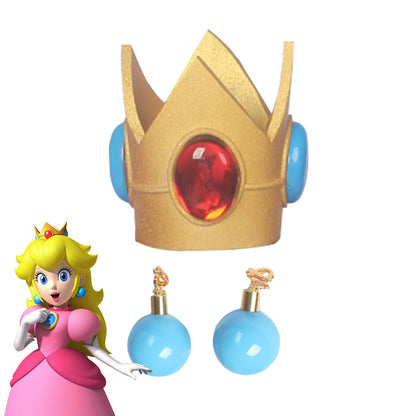 Halloween Women Peach Pink Princess Crown And Earring Cosplay Accessory Prop