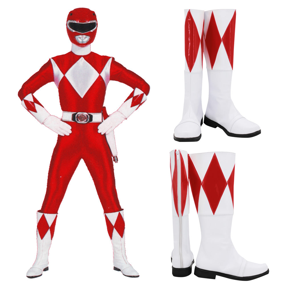 Mighty Morphin Power Rangers Red Ranger Red White Shoes Cosplay Boots
