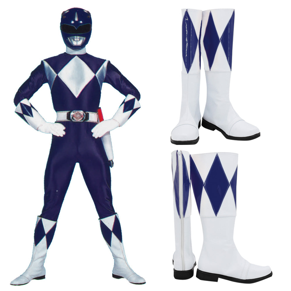 Mighty Morphin Power Rangers Blue Ranger Blue White Shoes Cosplay Boots