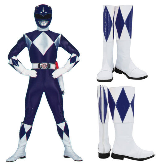 Mighty Morphin Power Rangers Blue Ranger Blue White Shoes Cosplay Boots