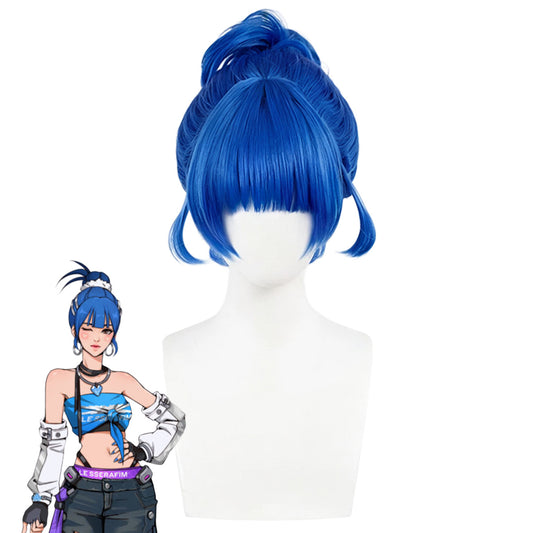 OVERWATCH 2 X LE SSERAFIM FEARLESS D.VA Blue Cosplay Wig