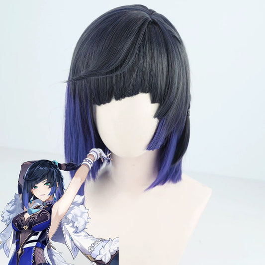 Genshin Impact Yelan schwarz lila Cosplay Perücke