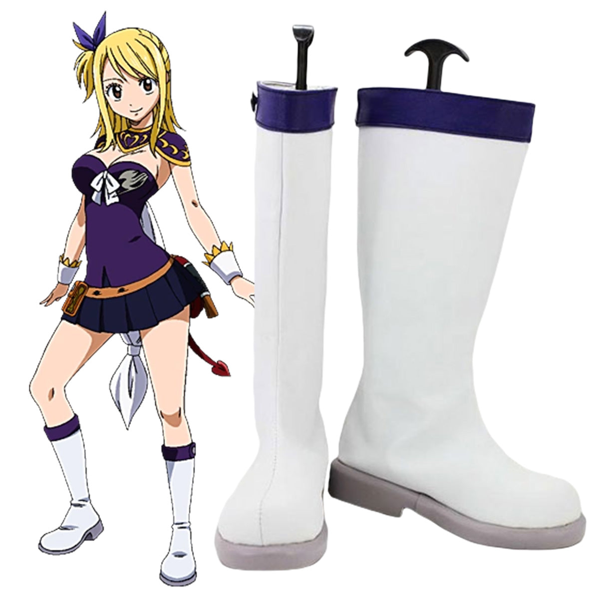 Fairy Tail Anime Lucy Heartfilia White Shoes Cosplay Boots