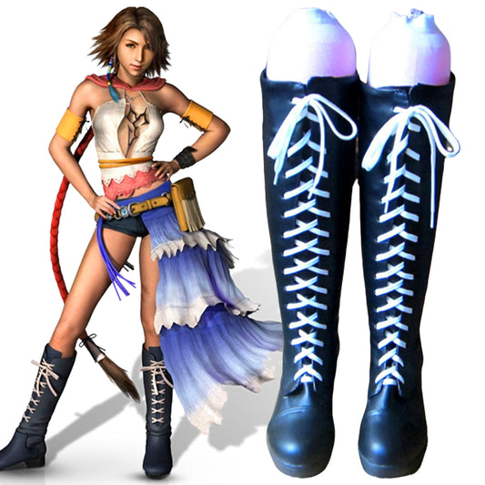 Final Fantasy X-2 FF10-2 Yuna Black Shoes Cosplay Boots