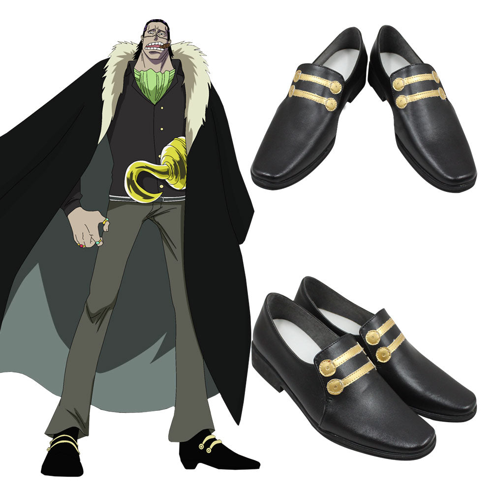 One Piece Sir Crocodile Desert King Black Golden Shoes Cosplay Boots