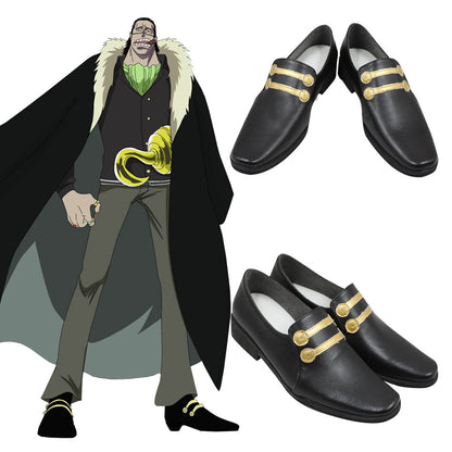 One Piece Sir Crocodile Desert King Black Golden Shoes Cosplay Boots