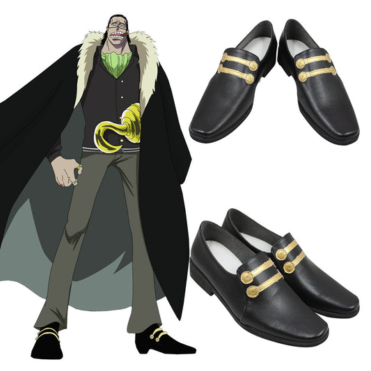 One Piece Sir Crocodile Desert King Black Golden Shoes Cosplay Boots