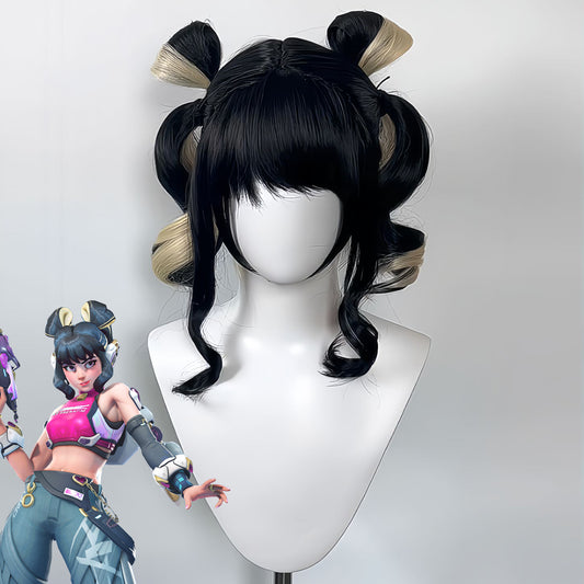 OVERWATCH 2 X LE SSERAFIM FEARLESS Juno Black Yellow Cosplay Wig