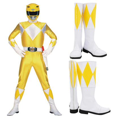 Mighty Morphin Power Rangers Yellow Ranger Yellow White Shoes Cosplay Boots