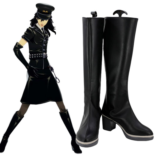 Persona 5: Dancing Star Night Joker Protagonist Akira Kurusu Ren Amamiya Female Punishment Cop Black Shoes Cosplay Boots