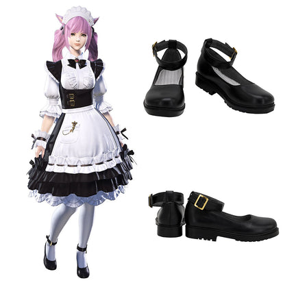Final Fantasy XIV Housemaid's Apron Dress Black Cosplay Shoes