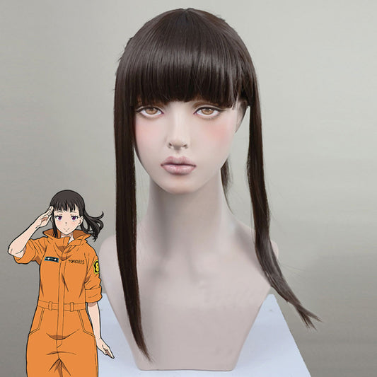 Fire Force Enen No Shouboutai Maki Oze Black Brown Cosplay Wig