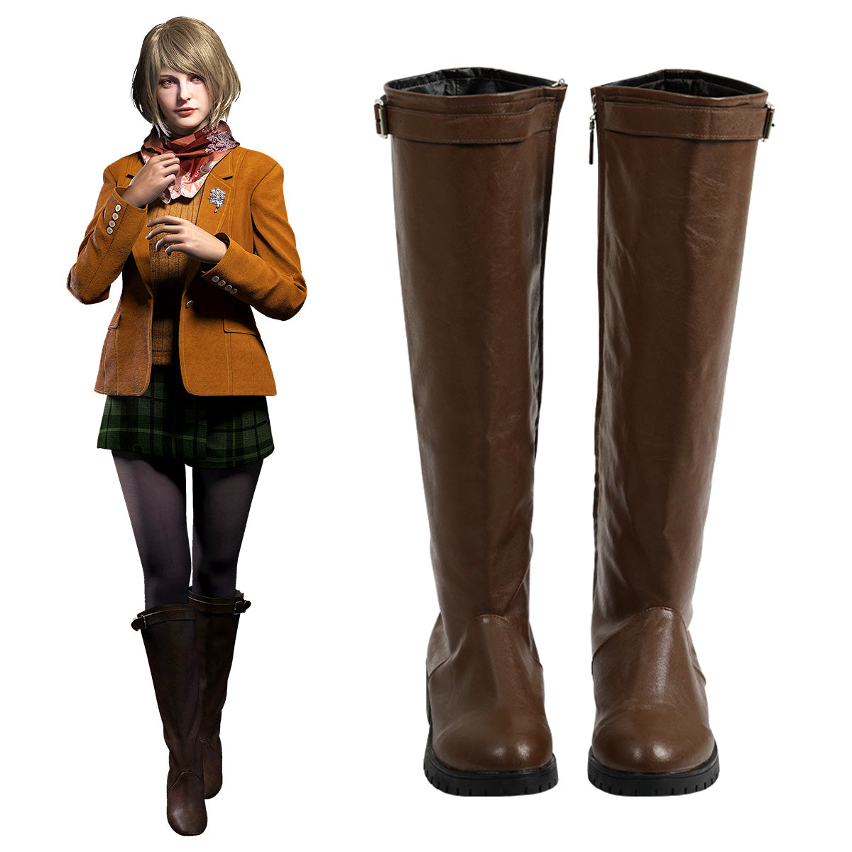 RE IV 4 Remake Ashley Graham Brown Shoes Cosplay Boots