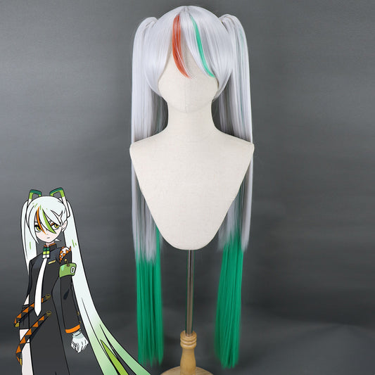 Project Voltage Pokemon X Hatsune Miku Fighting-type Silver Green Cosplay Wig