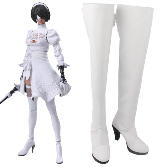 NieR: Automata 2B YoRHa No.2 Type B Silver Shoes Cosplay Boots