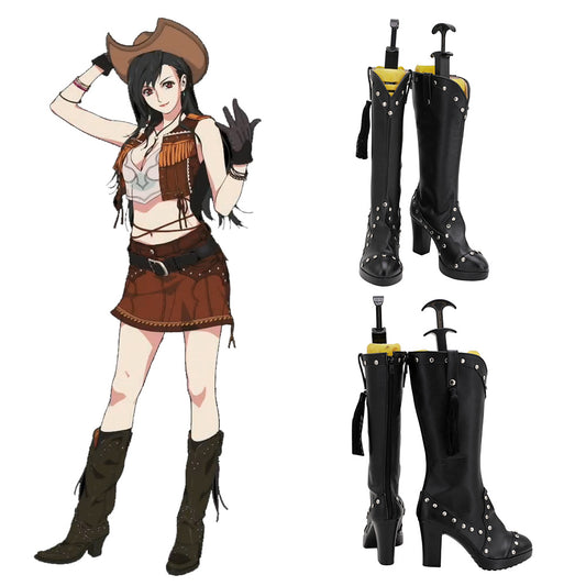 Final Fantasy VII Remake FF7 Tifa Lockhart Cowgirl Brown Shoes Cosplay Boots