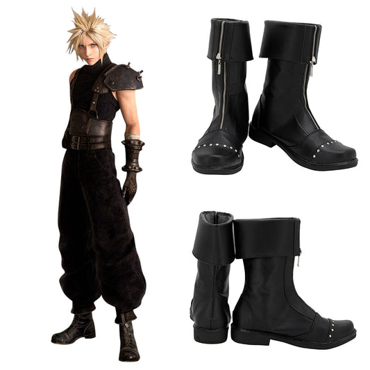 Final Fantasy VII FF7 Remake Cloud Strife Black Shoes Cosplay Boots