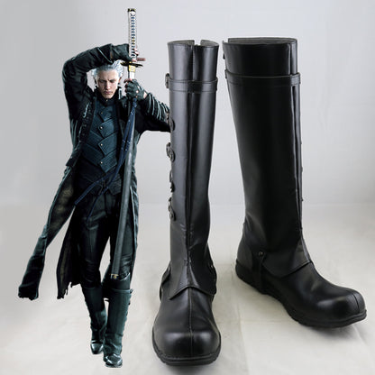 Devil May Cry 5 DMC5 Vergil Black Shoes Cosplay Boots