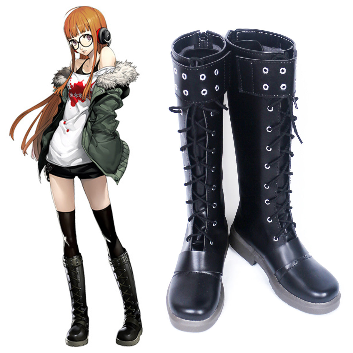 Persona 5 Futaba Sakura Black Shoes Cosplay Boots