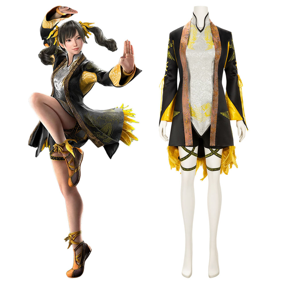 Tekken 8 Ling Xiaoyu Black Yellow Set Outfits Cosplay Costume